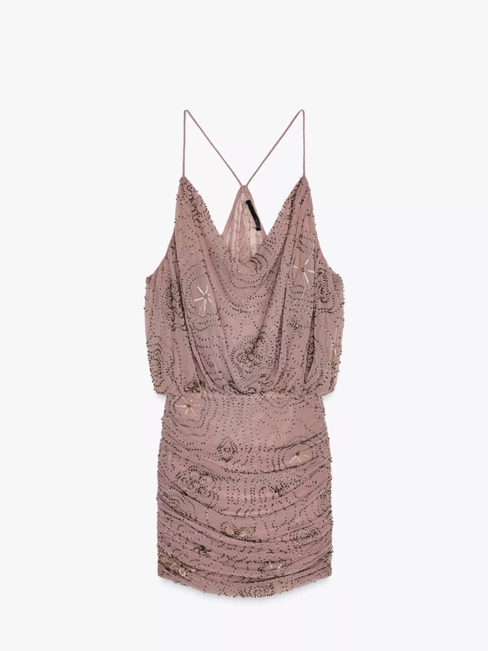 NBD Mauve Beaded Cowl-Neck Spaghetti Strap Mini Dress